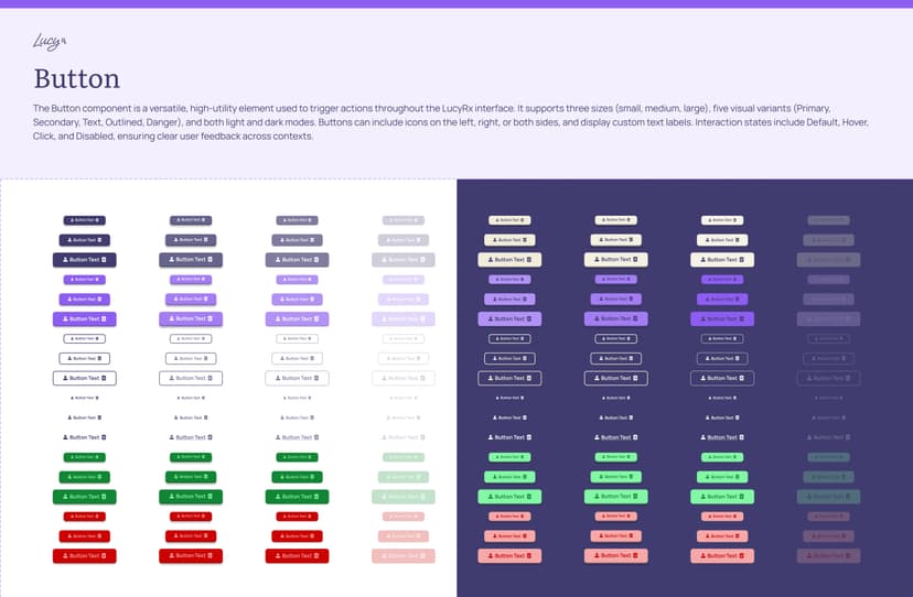 Button component variations including primary, secondary, and tertiary styles