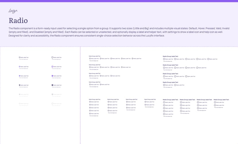 Radio button component states and design specifications