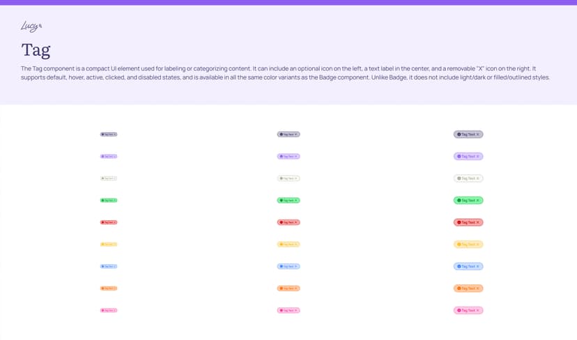 Tag component variations and interactive states