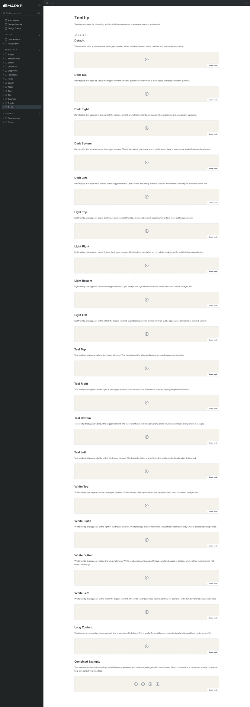 Screenshot of Markel Design System Storybook instance