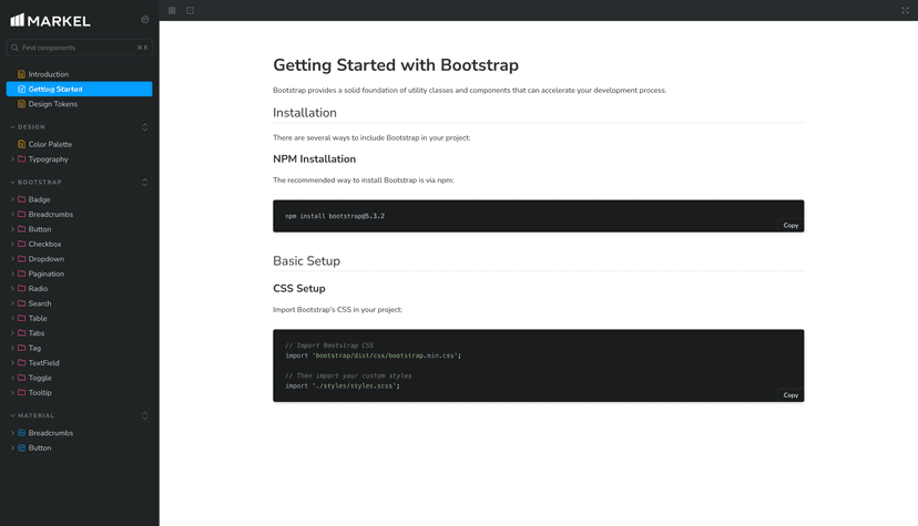 Screenshot of Markel Design System Storybook instance