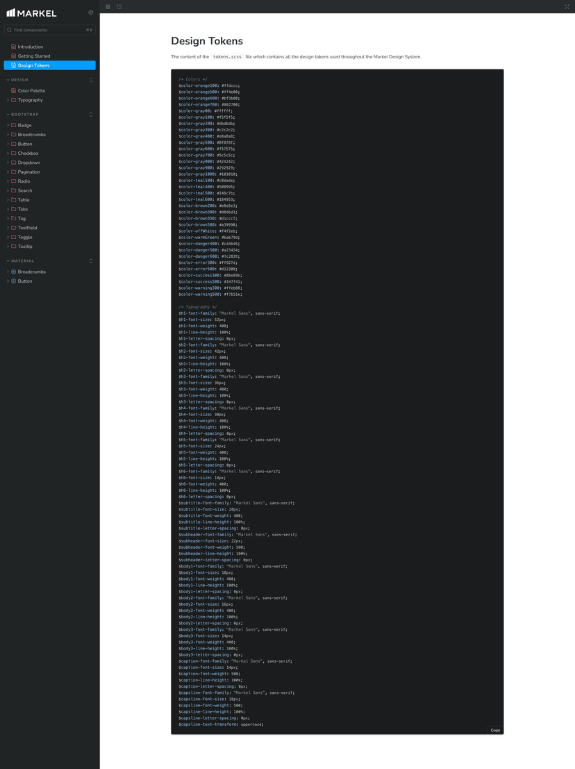 Screenshot of Markel Design System Storybook instance