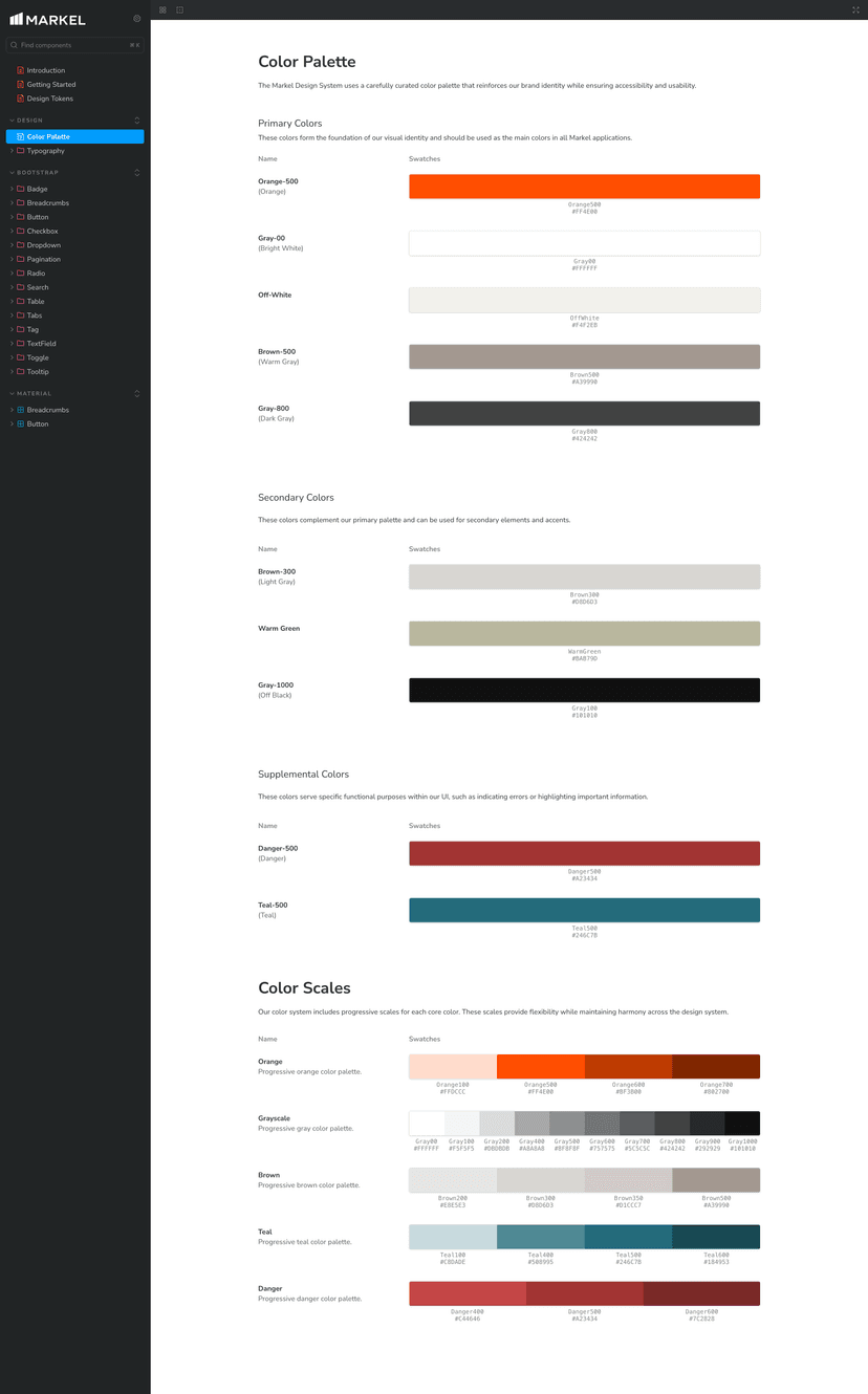 Screenshot of Markel Design System Storybook instance