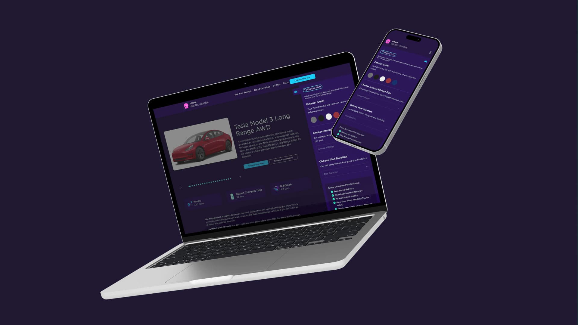 Mockup of the Octopus Electric Vehicles website