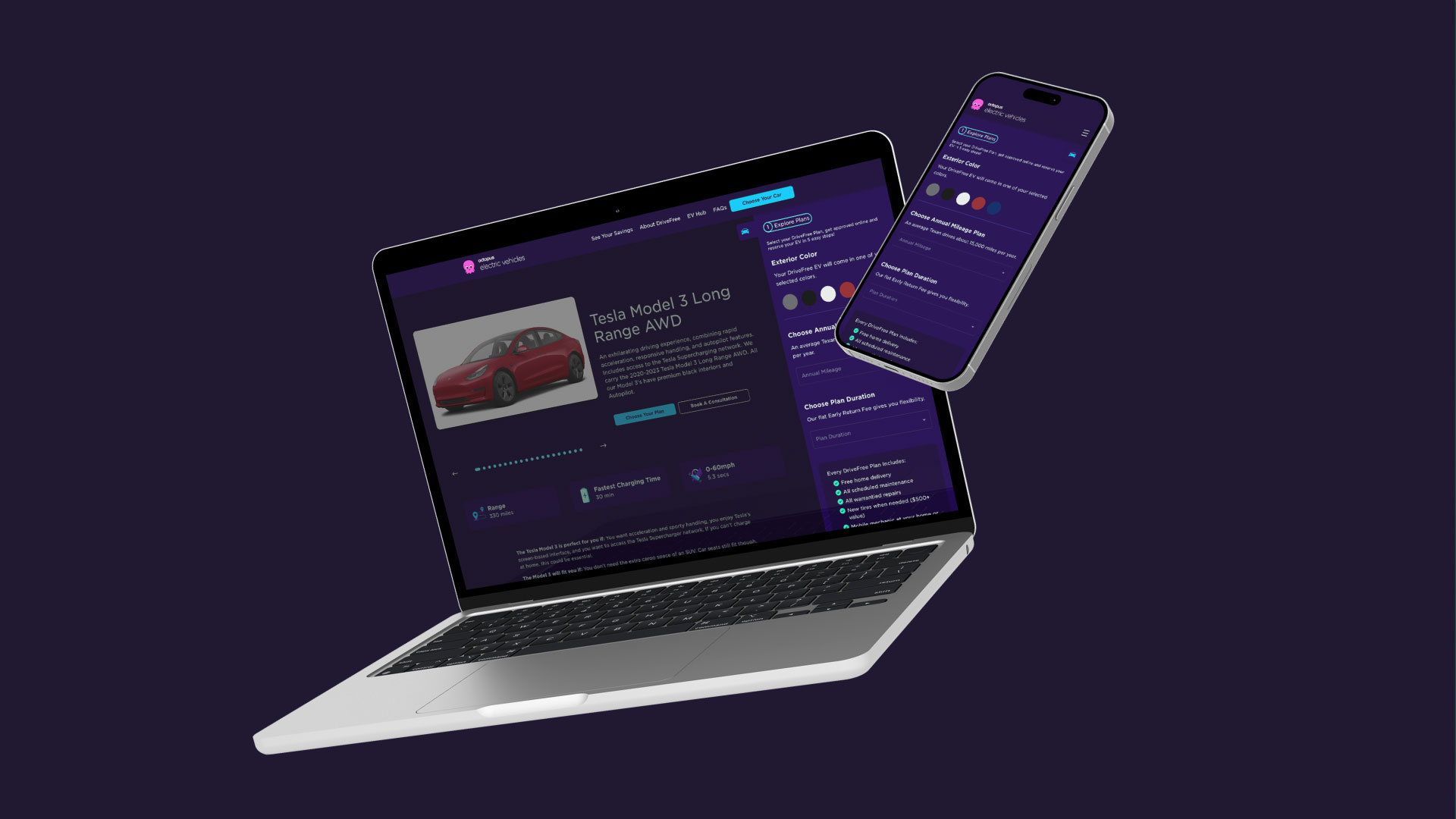 Mockup of the Octopus Electric Vehicles website