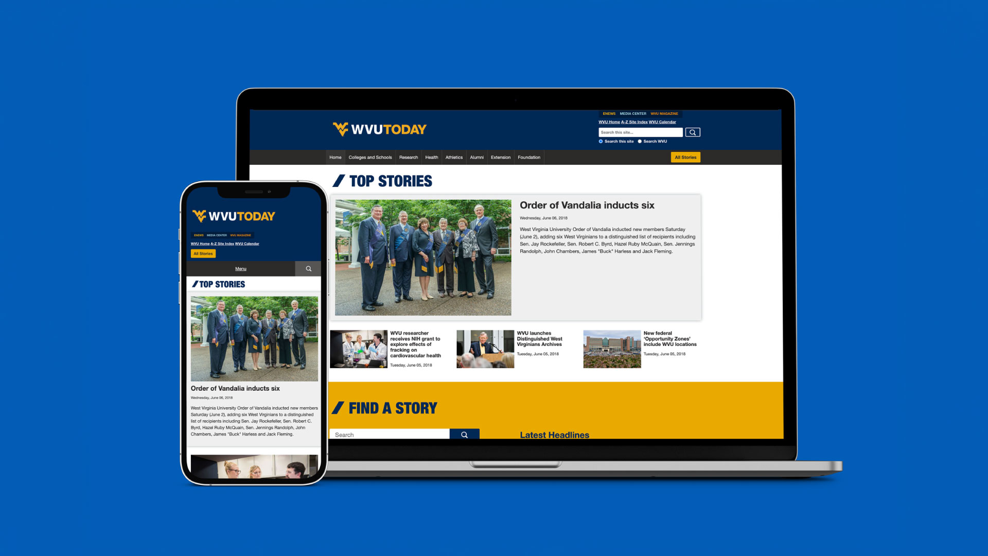 Mockup of the WVUToday News Website